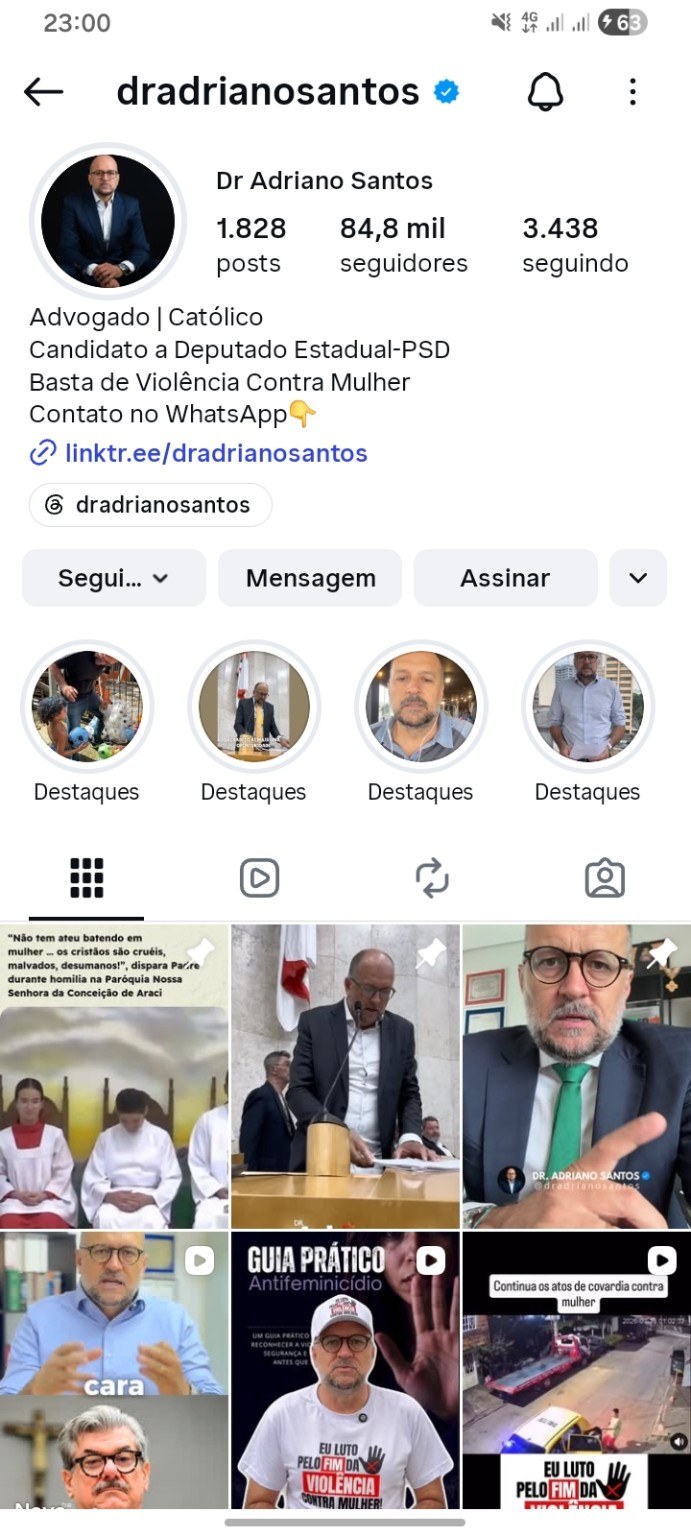 Perfil do Instagram do Dr. Adriano Santos